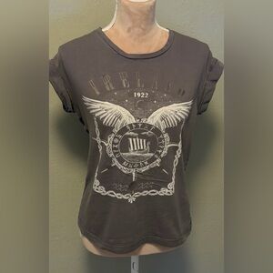 Vintage-Style  Short Sleeve Tee in Charcoal with a Viking ship and Norse symbols